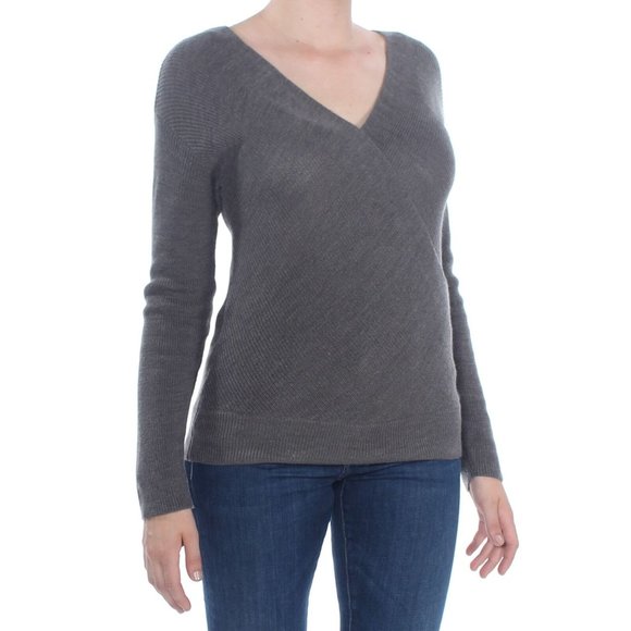 Bar III Women's Top M Surplice V Neck Pullover Knit Sweater Grey M - Picture 1 of 8